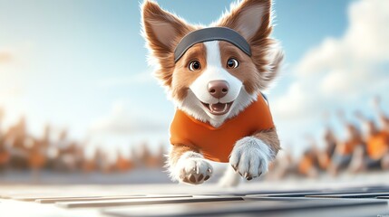 Pet occupational theme, occupational theme featuring pets in professional roles, creative pet occupational theme with pets in diverse careers. Energetic dog competing in a lively race.