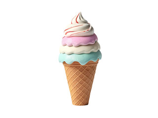 Ice cream cone, Variety of ice cream flavor in cones blueberry ,strawberry, lime, coconut setup on transparent background, ice cream in a waffle cup