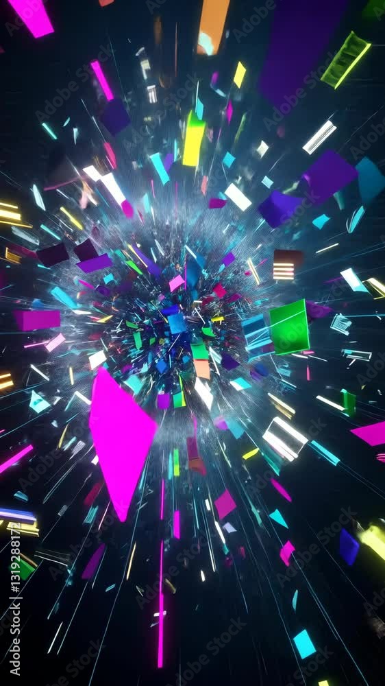 Wall mural colorful explosion of geometric shapes creating dynamic movement in an abstract space