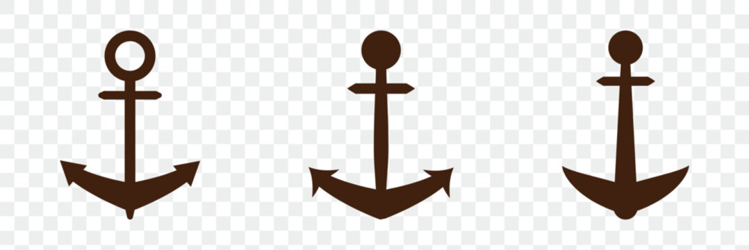 Anchor icon set. Line and glyph ship anchor vector