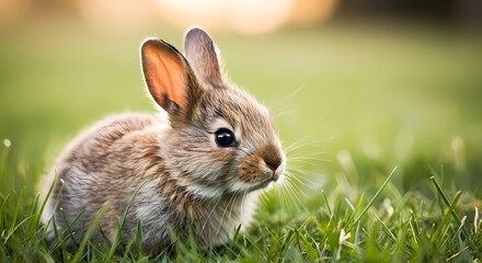 Fototapeta premium 春の草原のウサギ - 愛らしい子うさぎ