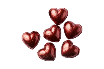 Red heart shaped chocolate candies wrapped in foil a isolated on PNG background