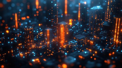 Obraz premium Futuristic city, glowing blocks