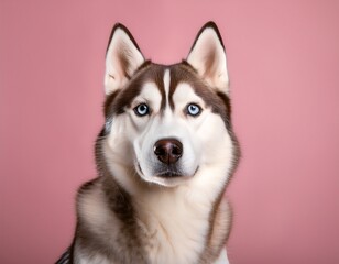 Fototapeta premium Generated image A minimalist studio portrait of a Siberian Husky against a pastel background
