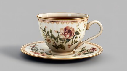 A Delicate Teacup Adorned With Blooming Roses, Inviting A Moment Of Quiet Contemplation And Warm Comfort, Set Against A Neutral Background