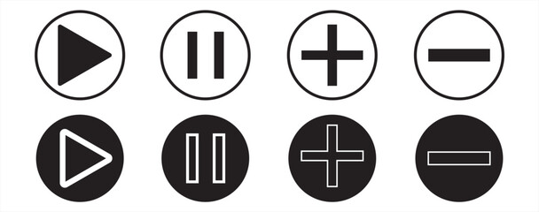 Set icon button Play, Pause, Plus, Minus, With Background white.