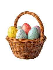 colorful easter eggs in a basket, isolated
