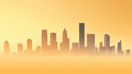 Obraz premium Toxic Smog Covering City Skyline with Skyscrapers in Dull Orange Atmosphere at Sunset