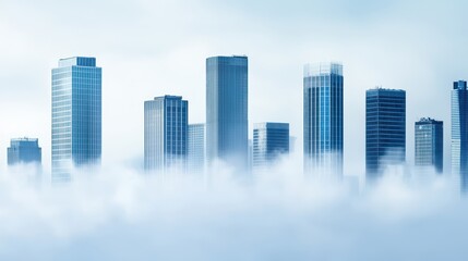 Fototapeta premium Toxic Smog Covering City Skyscrapers Under a Cloudy Sky in Urban Environment
