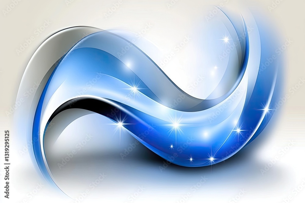 Wall mural abstract flowing design with blue and gray curves. glossy, dynamic shapes interweave, creating a sen