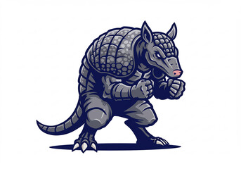 Fototapeta premium Gray Anthropomorphic Armadillo Boxing Pixel Art Illustration
