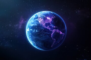 Obraz premium Illuminated earth at night with glowing city lights from space view.