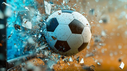 Fototapeta premium Dynamic Soccer Ball Breaking Through Glass in Action Shot