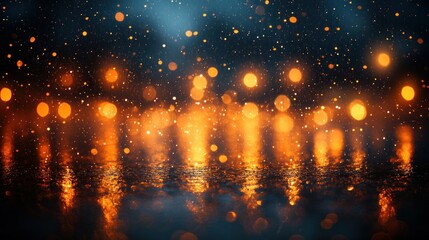 Obraz premium Golden lights reflecting on a wet surface