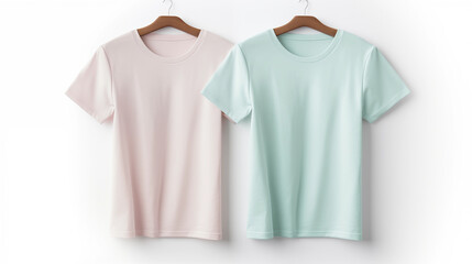 Blank Pink and Mint Green TShirts on Wooden Hangers