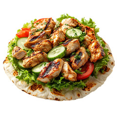 A Fresh Grilled Chicken Pita with Lettuce Cucumber and Vegetable Wraps Isolated on Transparent Background