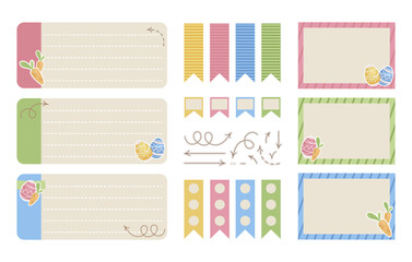 Set To Do List, Pointers, Bookmarks for Planner with Simple Cartoon Illustrations of Easter Day, Carrot, Eggs. Template for Agendas, Arrow Pointers, Planners, Checklists and Other Office Supplies. 
