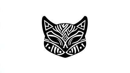 Tribal Cat Head Design, White Background, Graphic Art, Tattoo Inspiration
