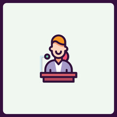 Female speaker delivering speech at podium, professional presentation icon