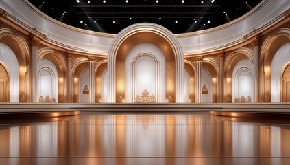 White golden ceremony award stage venue background.