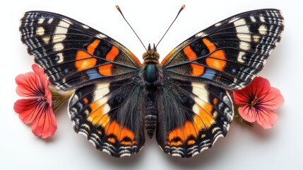Obraz premium Vibrant butterfly with delicate flowers