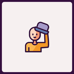 Stylized icon presenting a character raising a hat in friendly greeting