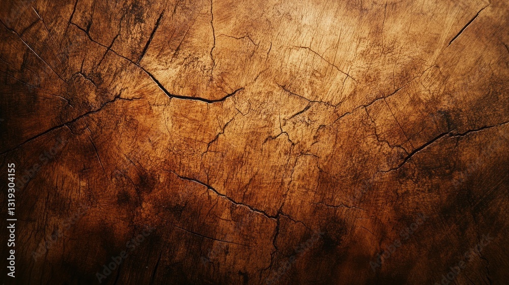 Poster rich hues and deep fissures showcase the character of a weathered wooden surface, inviting explorati