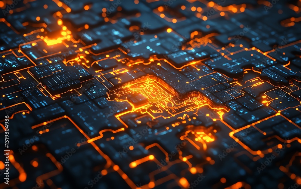 Aufkleber Interconnected puzzle pieces with glowing digital circuits, visualizing the integration and complexity of DevOps in a cuttingedge style