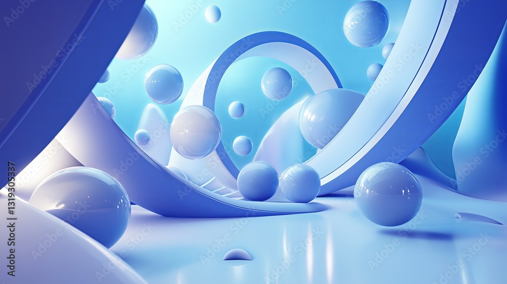 Aufkleber A 3D rendering of abstract shapes floating in a futuristic space