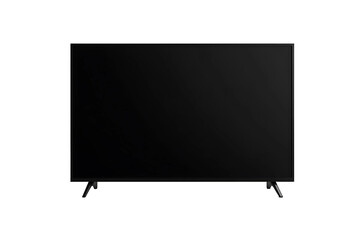 Obraz premium Sleek black flat screen television featuring thin bezels and angled feet. Ideal for home entertainment or as a stylish display for digital content.