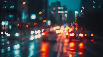 Fototapeta premium City street at night, rain blurred