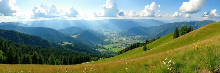 Fototapeta premium Vista dal sentiero del Monte Marmagna con Lagdei a ridosso, panoramica, montagna