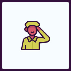 A simple icon illustration of a stylized saluting military figure design