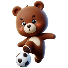 Obraz premium Cartoon of a brown bear playing football