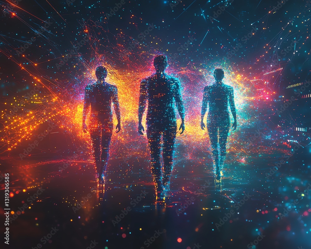 Leinwandbilder a futuristic scene with three digital human figures, each representing data visualization and analyt