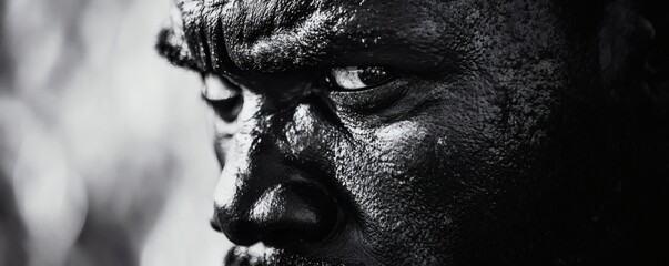 Obraz premium A close up black and white portrait of a determined looking person