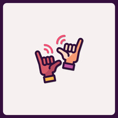 Two hand gestures symbolizing 'hang loose' or 'shaka' in vibrant colors