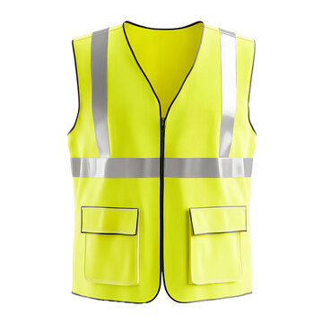 High-visibility safety vest in bright yellow with reflective stripes, essential for worker safety in construction, road work, and other hazardous environments.