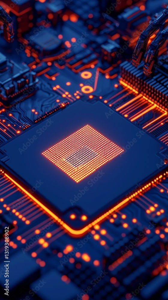 Aufkleber illuminated microchip technology showcase close-up view digital electronics modern lab environment h