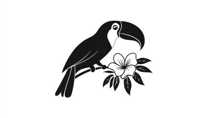 Naklejka premium Black and white toucan with flower. Illustration for children's book or educational material
