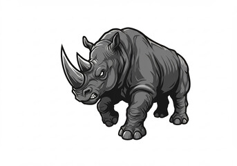 Powerful Grey Rhinoceros Pixel Art Illustration