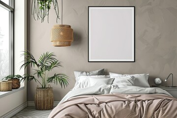 Detailed Color Picture of Frame Poster Mockup in Modern Bedroom Interior