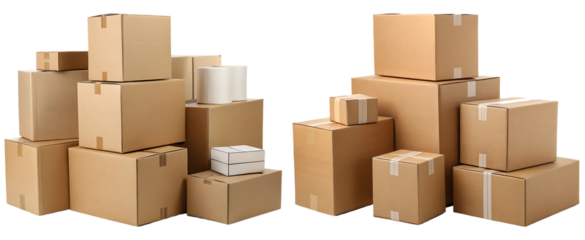 Stack of cardboard boxes for moving or shipping.