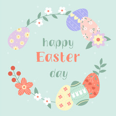 Frame with Easter eggs and flowers. All elements and textures are individual objects