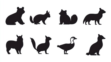 Silhouettes of various forest animals