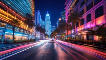 Fototapeta premium Generated image A vibrant neon street photography scene capturing the essence of urban night life