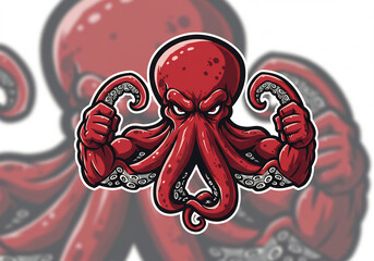 Powerful Red Octopus Pixel Art Character with Muscular Arms