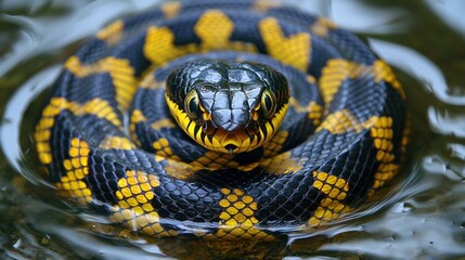Fototapeta premium Coiled Snake in Water, Close-up