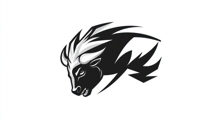 Bison head logo, stylized design, graphic, strong, modern, use in branding, possible background clean white, black and white