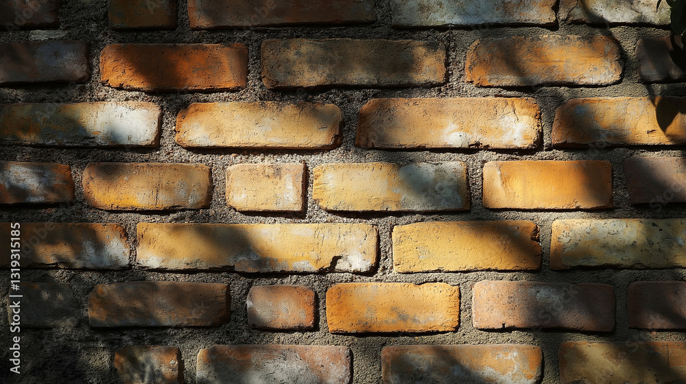 Poster a close-up of a weathered brick wall with intricate textures and shadows